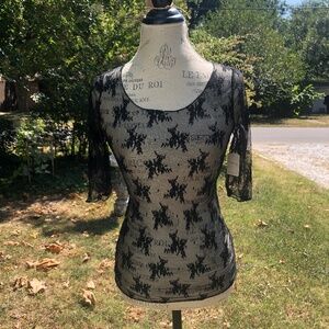 NWT Free People Black Shirt Lace Layered in Luxe Tee T-shirt T M Medium